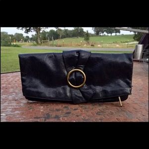 Black Leather Hobo International “Madeline” clutch